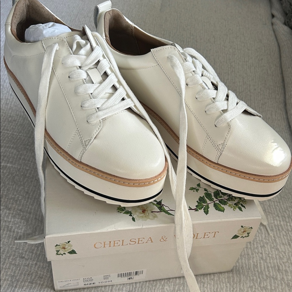 Chelsea & Violet White Sneakers with Green Accents